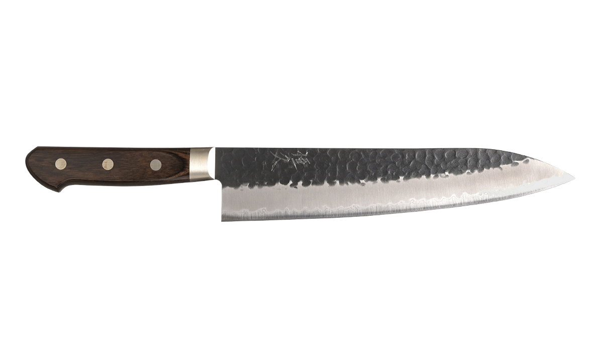 恒久 Tsunehisa 牛刀包丁210mm 青紙スーパー鋼 黒打 槌目 茶洋柄 恒久 Tsunehisa 牛刀包丁210mm 青紙スーパー鋼 黒打 槌目 茶洋柄